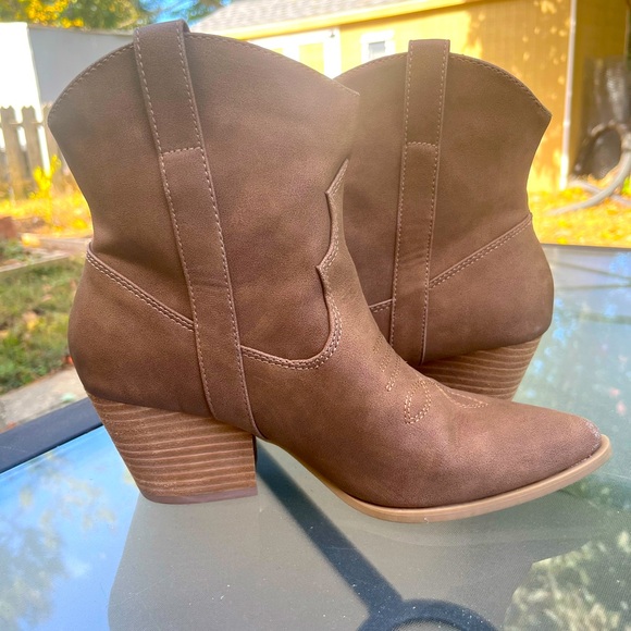 Rachel Zoe boots western cowboy embroidered brown pull on tabs womens size 9 - Picture 1 of 12